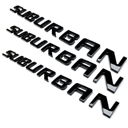 Left & Right Door Emblems For Chevrolet/GMC SUBURBAN Letter Liftgate Nameplates Gloss Black Badge